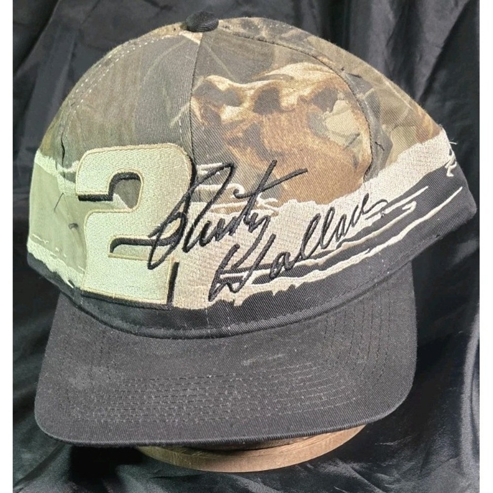 Realtree Rusty Wallace Hat Cap Snap Back Mens Camo NASCAR Racing Camouflage 90s